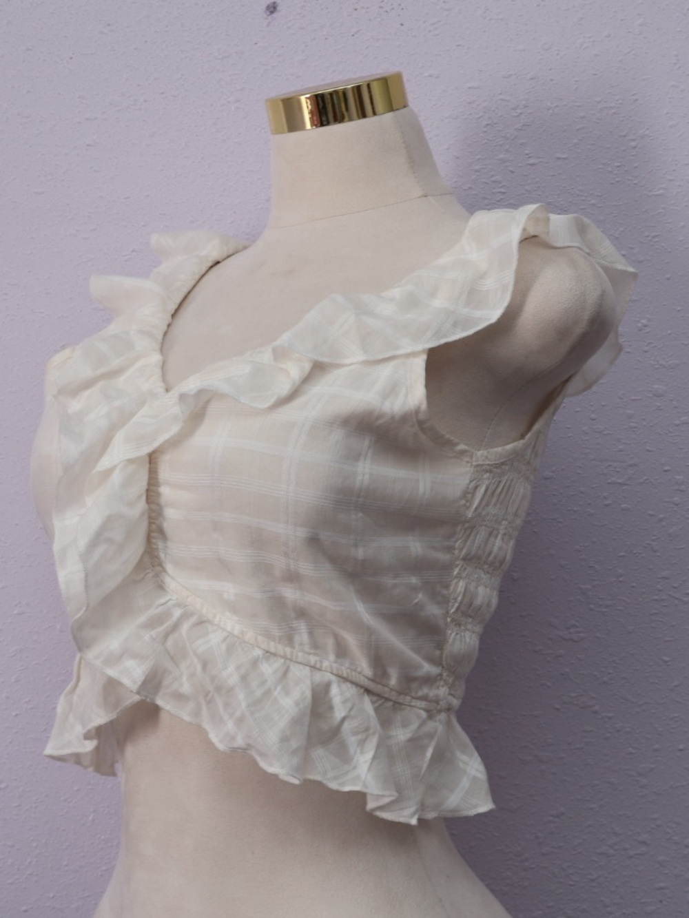 Arizona Jean Company Cream Plaid Ruffle V-Neck Camisole